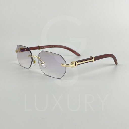 Lunette de soleil percé doré bras bois 64022 – Image 3