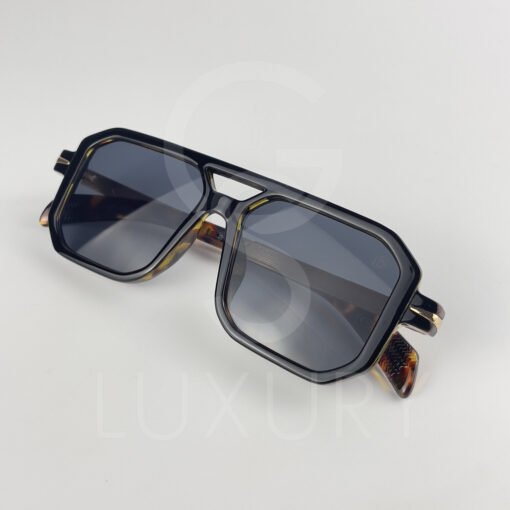 Lunette de soleil David beckham Double pont carré bras métal Noir tigré  Verre Noir DB7103