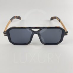 Lunette de soleil David beckham Double pont carré bras métal Noir tigré Verre Noir DB7103