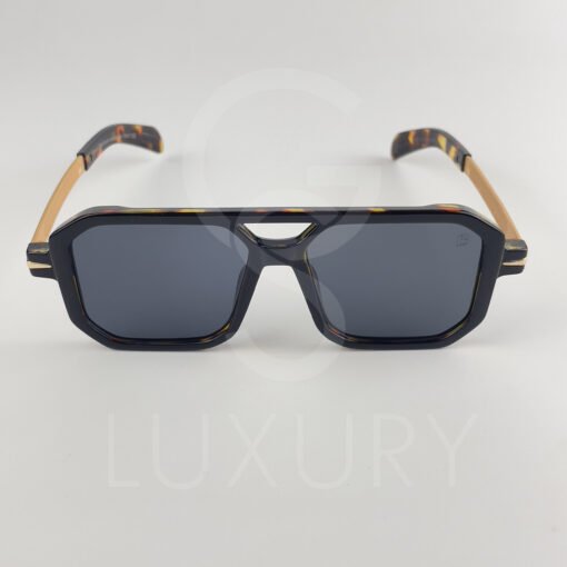 Lunette de soleil David beckham Double pont carré bras métal Noir tigré  Verre Noir DB7103 – Image 3