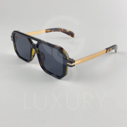 Lunette de soleil David beckham Double pont carré bras métal Noir tigré  Verre Noir DB7103 – Image 4