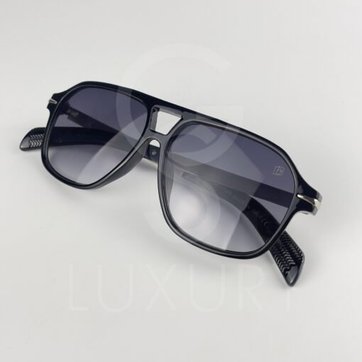 Lunette de soleil David beckham Double pont bras métal Noir glacé  Verre Bleu foncé  DB7104