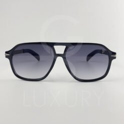 Lunette de soleil David beckham Double pont bras métal Noir glacé Verre Bleu foncé DB7104