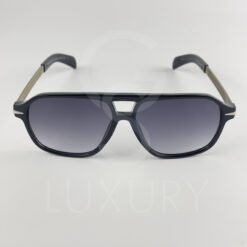 Lunette de soleil David beckham Double pont bras métal Noir glacé Verre Bleu foncé DB7104