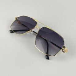 Lunette de soleil cartier double pont doré bleu 36090