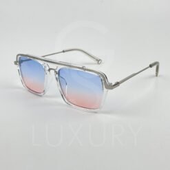 Lunette de soleil transparent double pont verre dégradé bleu rose 2488