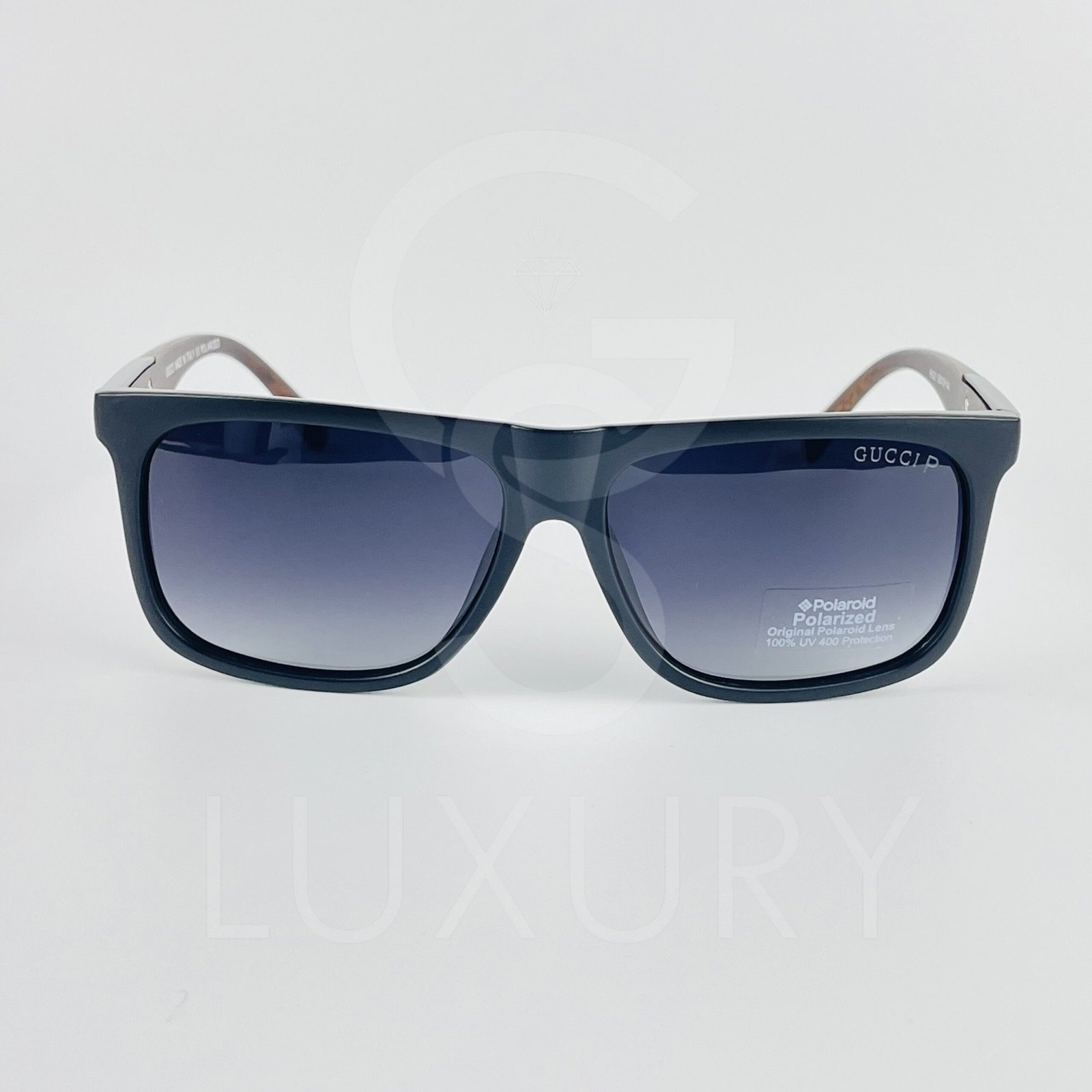 Lunette de soleil noir carré bras bois polarisé – Image 2