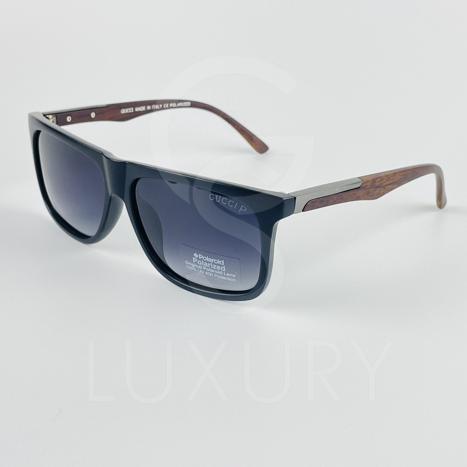 Lunette de soleil noir carré bras bois polarisé