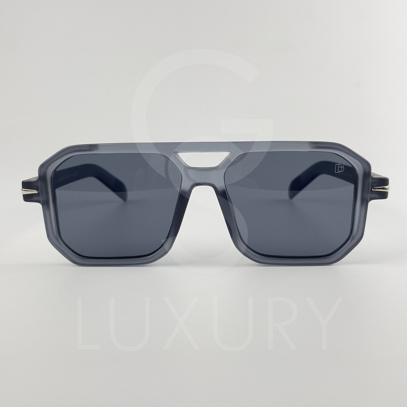 Lunette de soleil David beckham Double pont carré Bleu claire matte Verre Noir DB1106 – Image 2