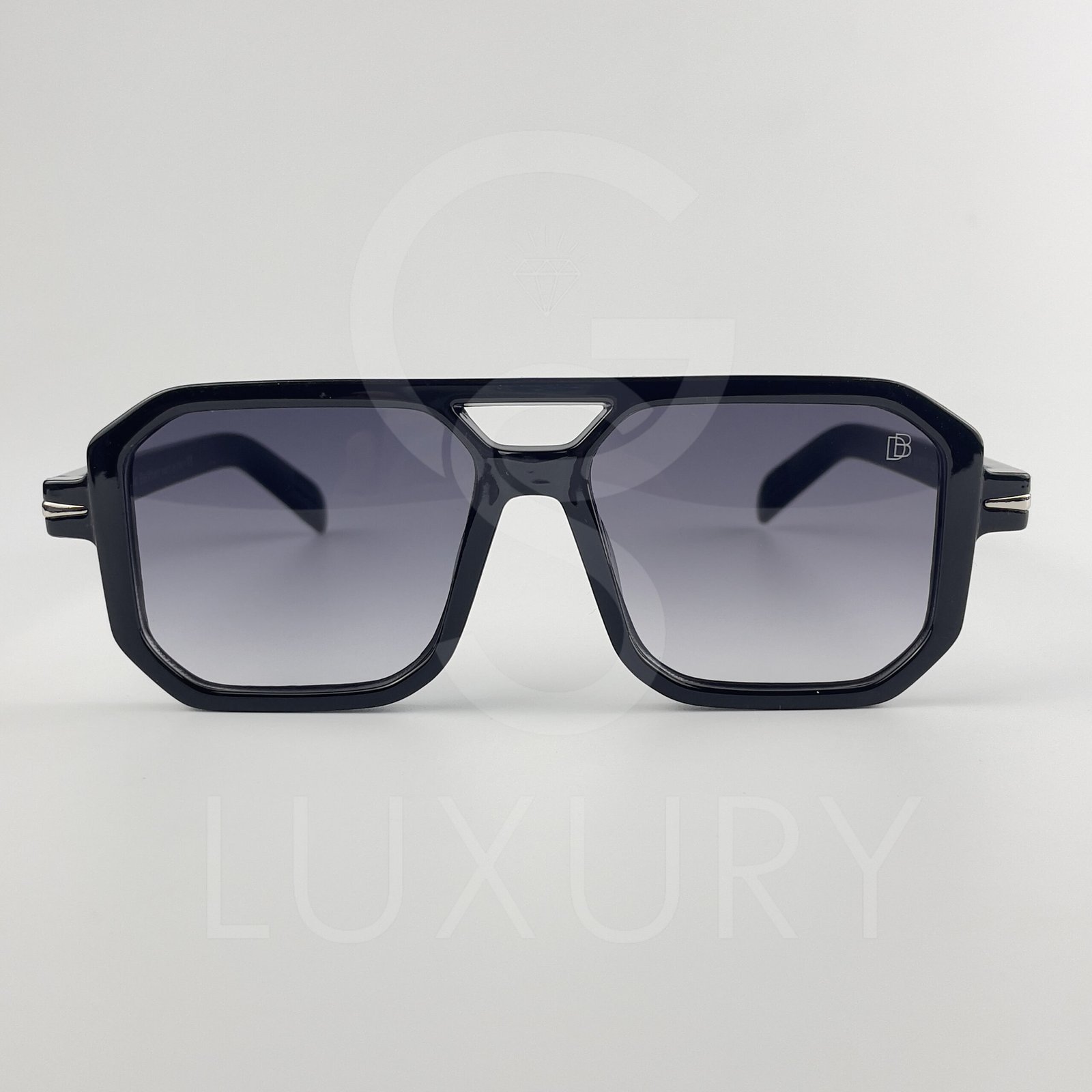Lunette de soleil David beckham Double pont carré Noir glacé Verre Dégradé mauve DB1106 – Image 2
