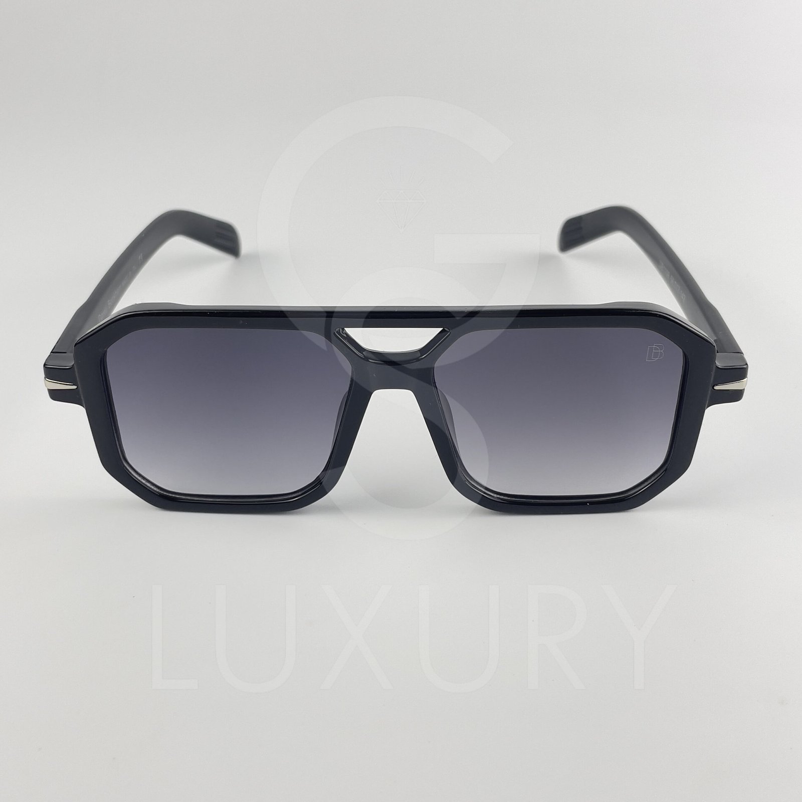 Lunette de soleil David beckham Double pont carré Noir glacé Verre Dégradé mauve DB1106 – Image 3