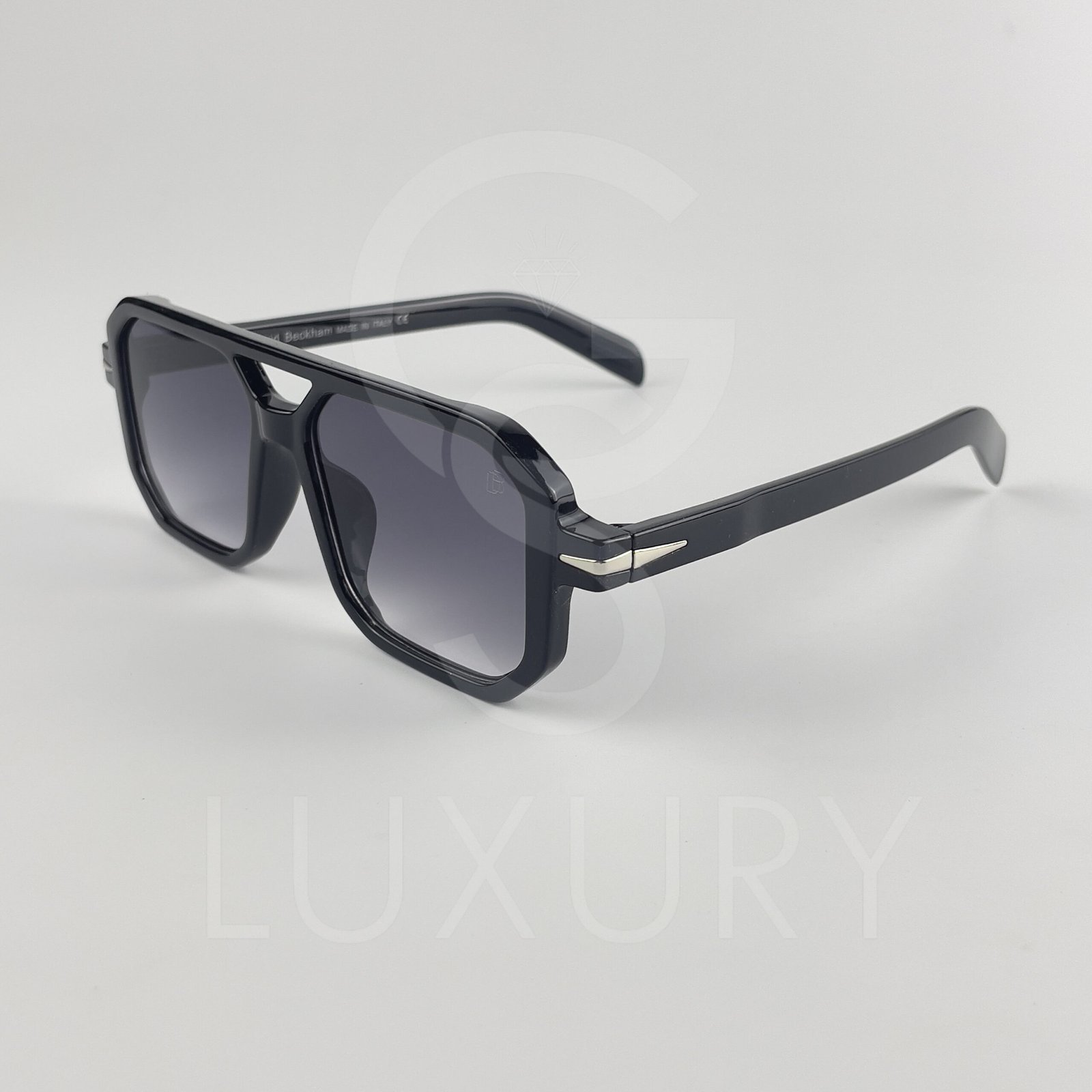 Lunette de soleil David beckham Double pont carré Noir glacé Verre Dégradé mauve DB1106 – Image 4