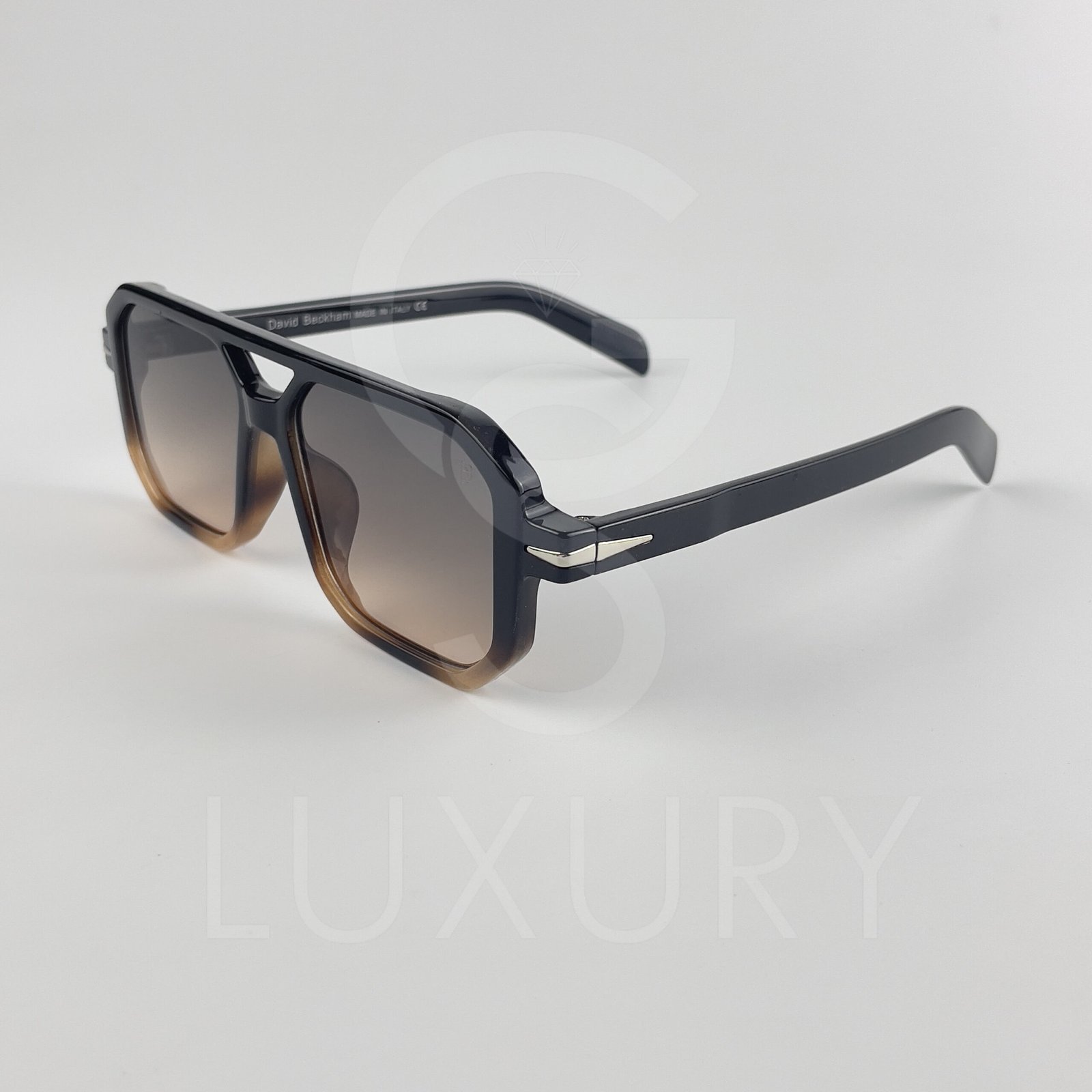 Lunette de soleil David beckham Double pont carré Noir dégradé Verre Marron dégradé DB1106 – Image 4