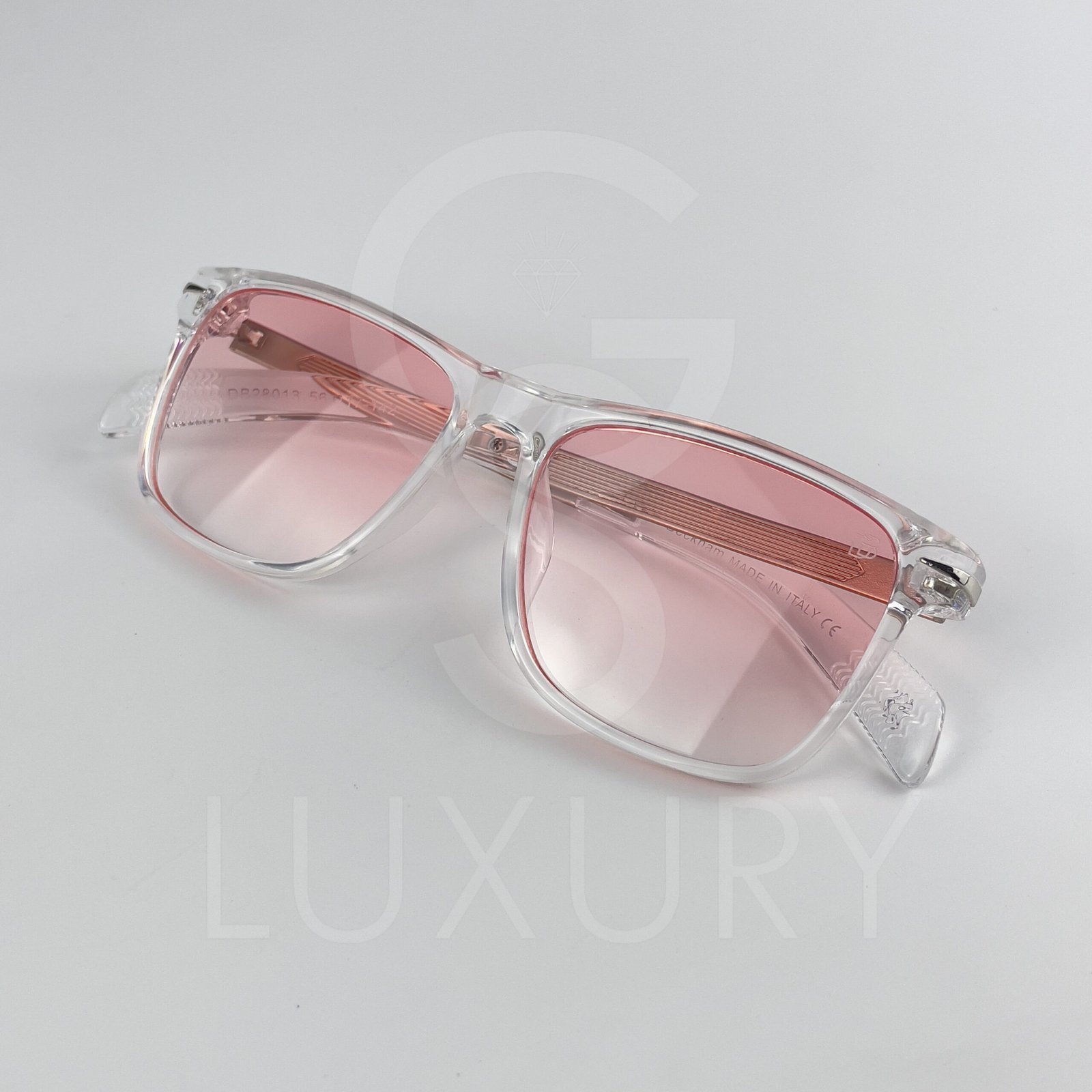 Lunette de soleil David beckham Carré bras métal Transparent Verre Rose claire dégradé DB28013