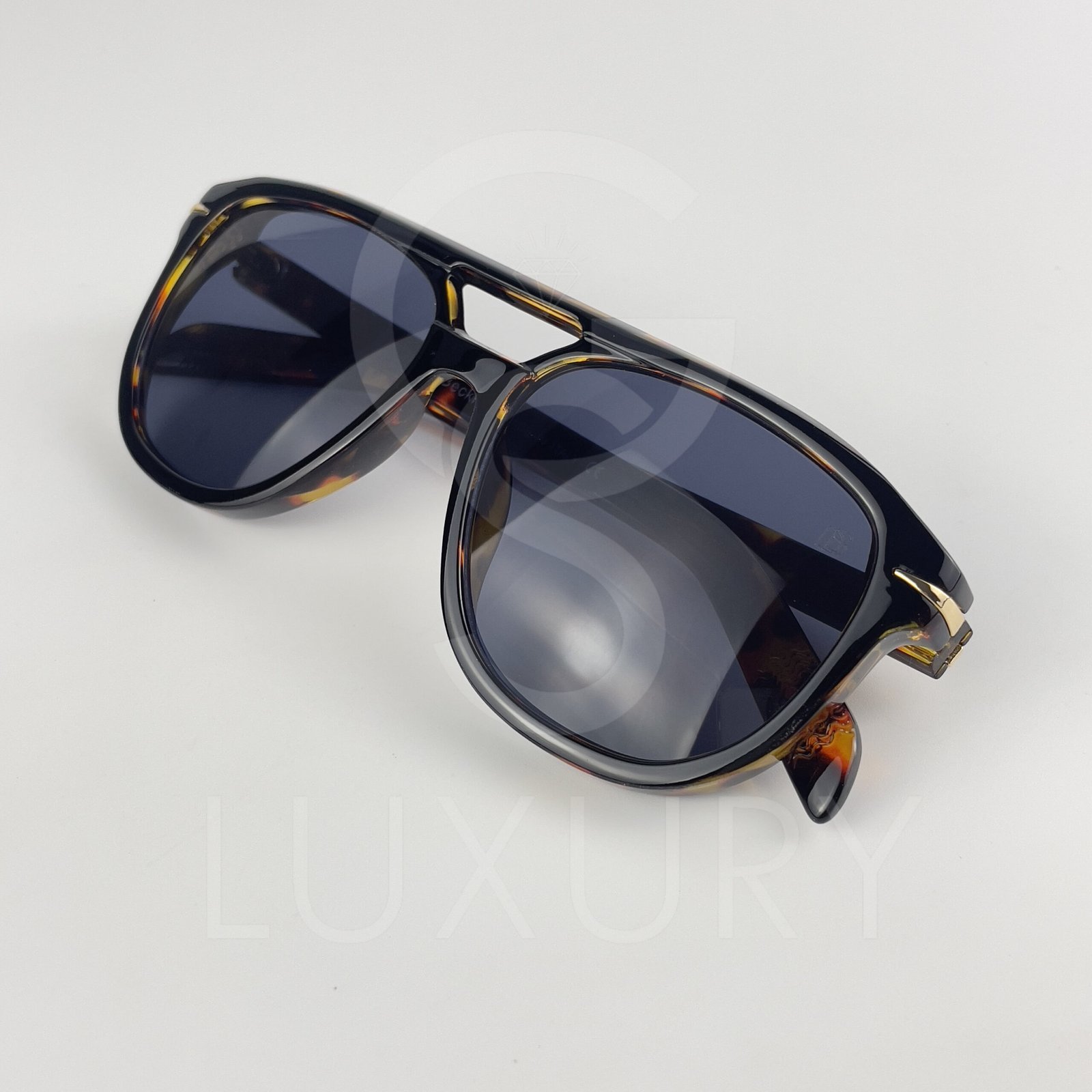Lunette de soleil David beckham Double pontNoir tigré Verre Bleu foncé DB7080