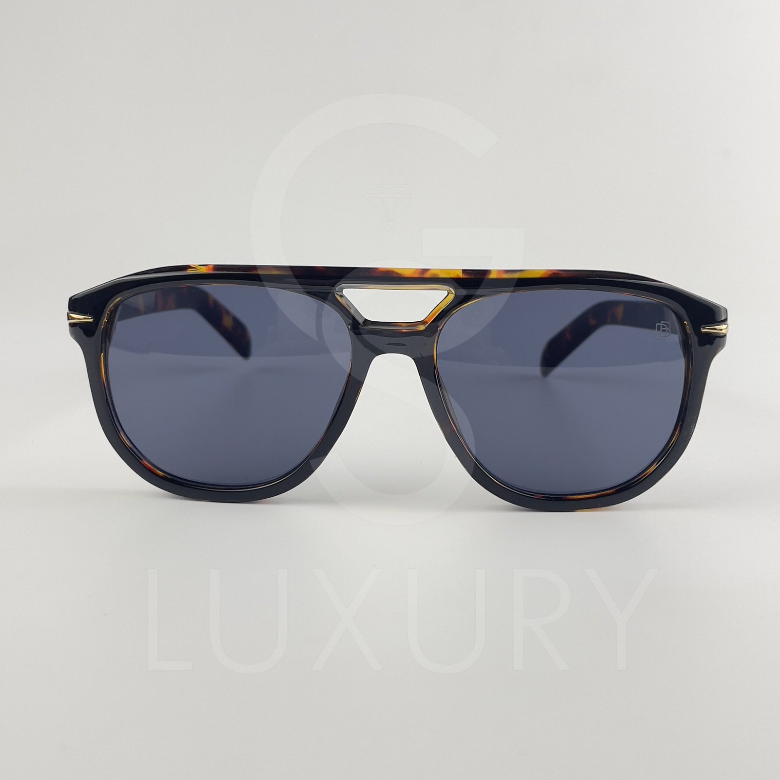 Lunette de soleil David beckham Double pontNoir tigré Verre Bleu foncé DB7080 – Image 2