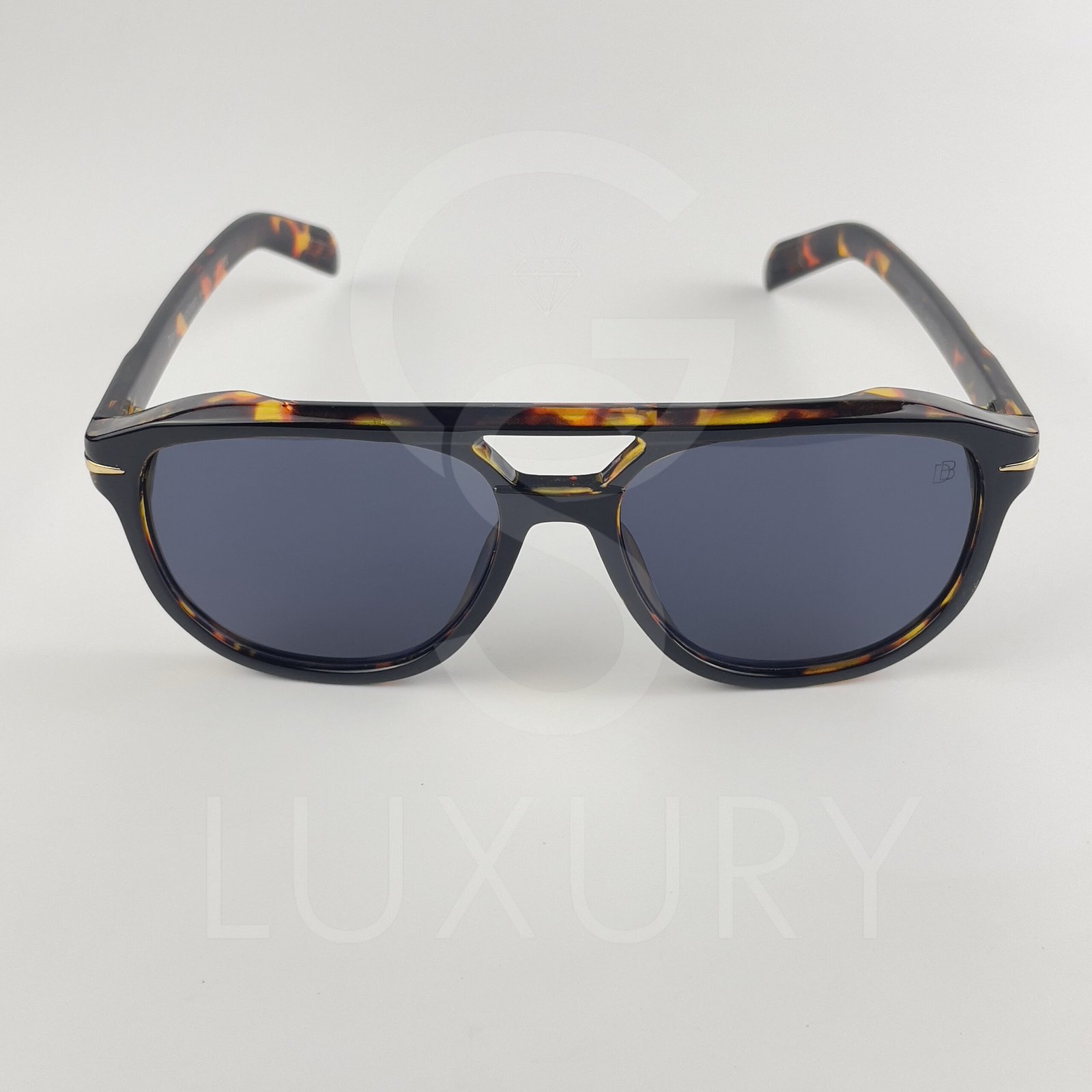 Lunette de soleil David beckham Double pontNoir tigré Verre Bleu foncé DB7080 – Image 3
