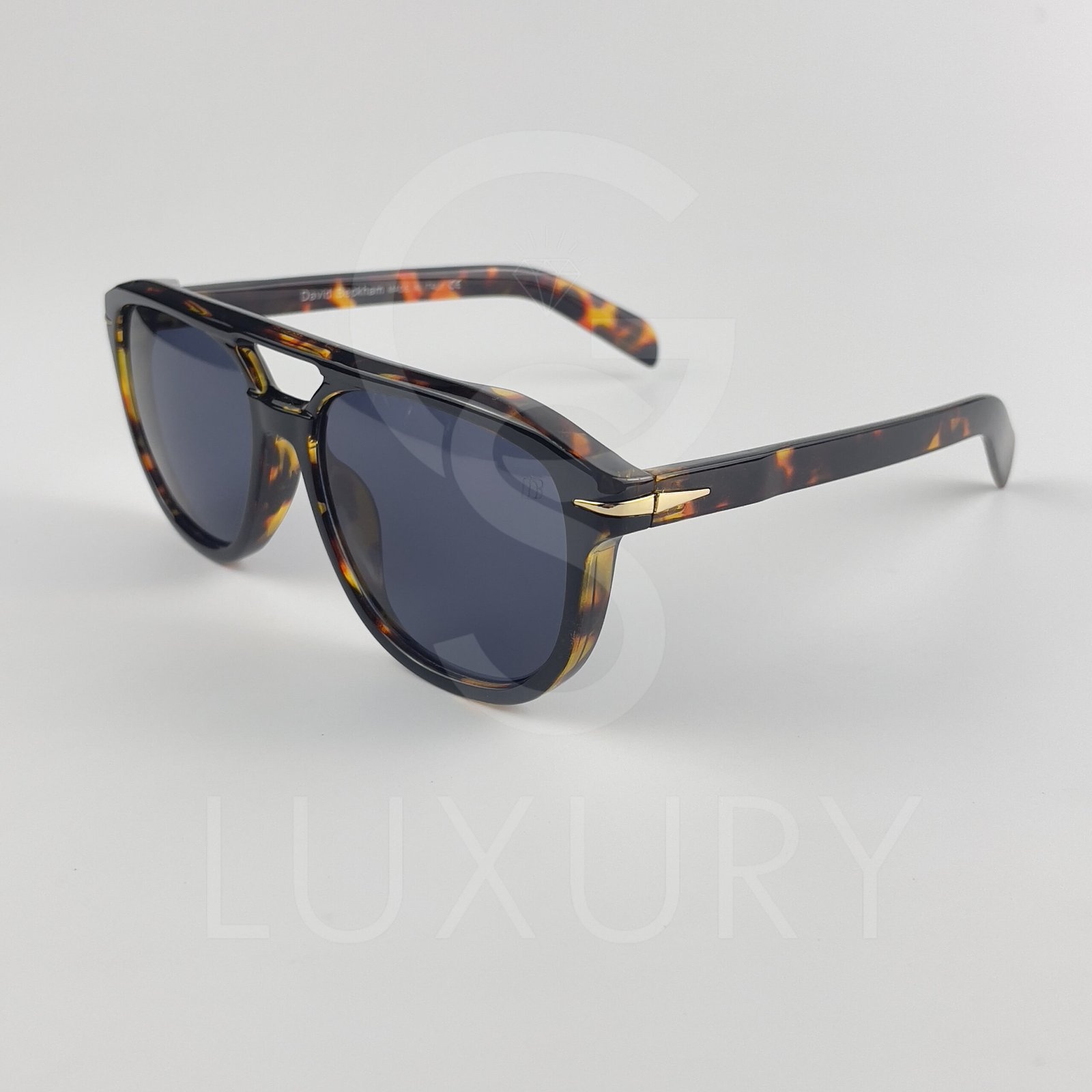 Lunette de soleil David beckham Double pontNoir tigré Verre Bleu foncé DB7080 – Image 4