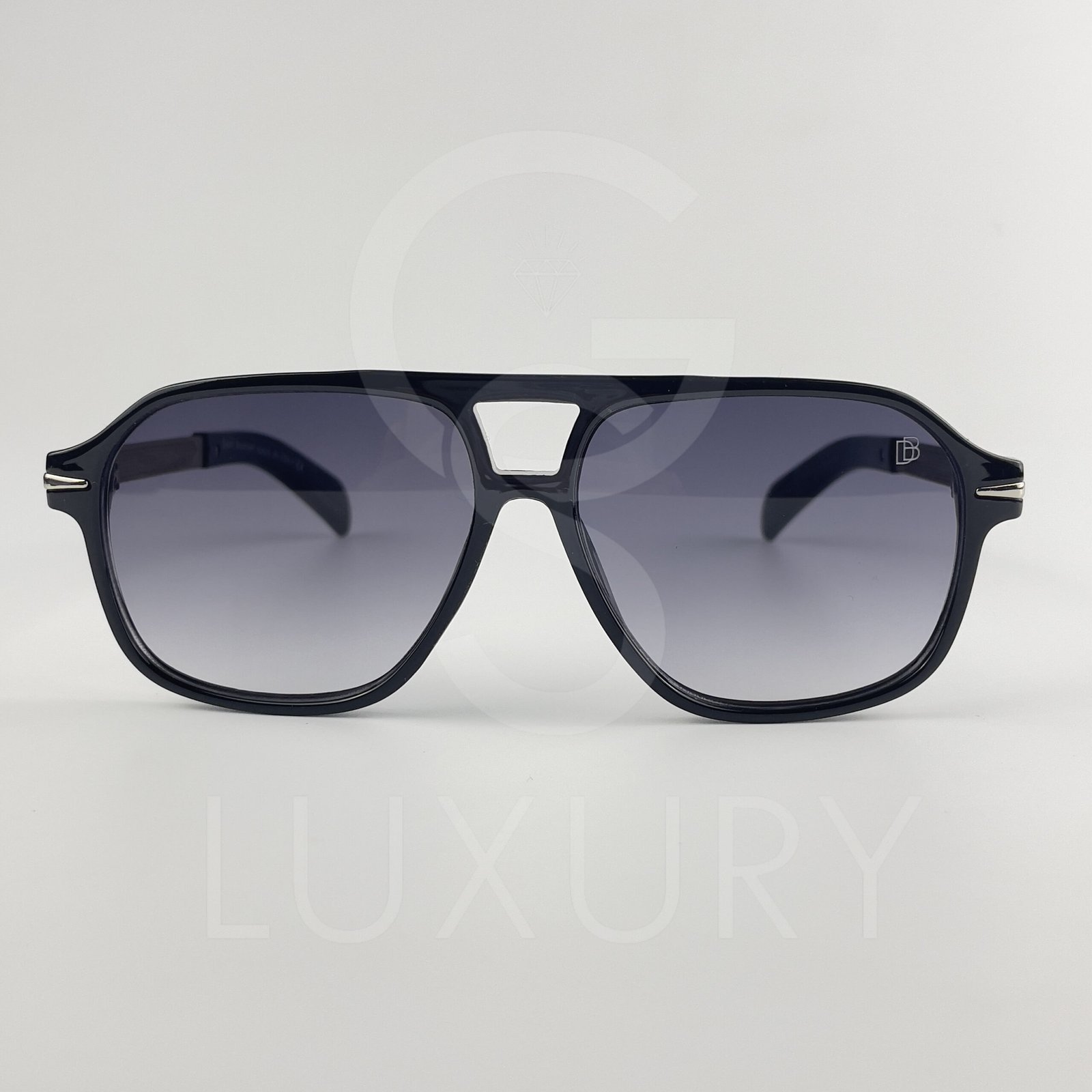 Lunette de soleil David beckham Double pont bras métal Noir glacé Verre Bleu foncé DB7104 – Image 2