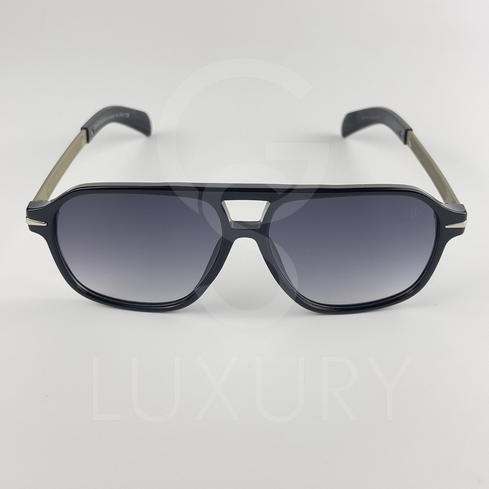 Lunette de soleil David beckham Double pont bras métal Noir glacé Verre Bleu foncé DB7104 – Image 3