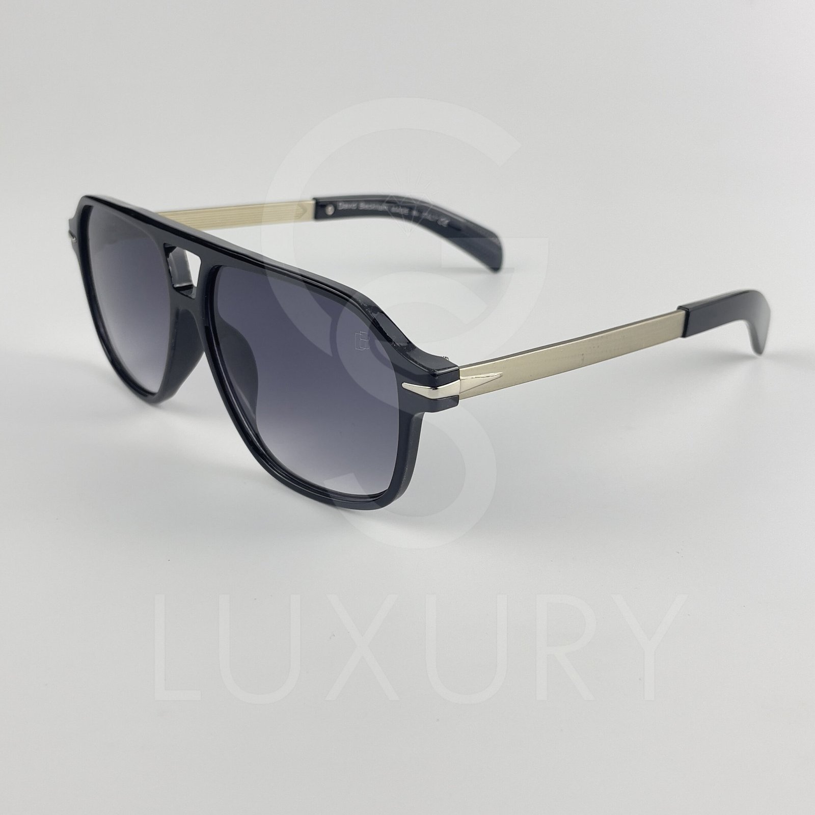 Lunette de soleil David beckham Double pont bras métal Noir glacé Verre Bleu foncé DB7104 – Image 4